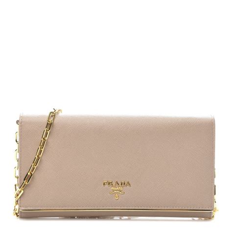 PRADA Saffiano Metal Bar Chain Wallet Cammeo 